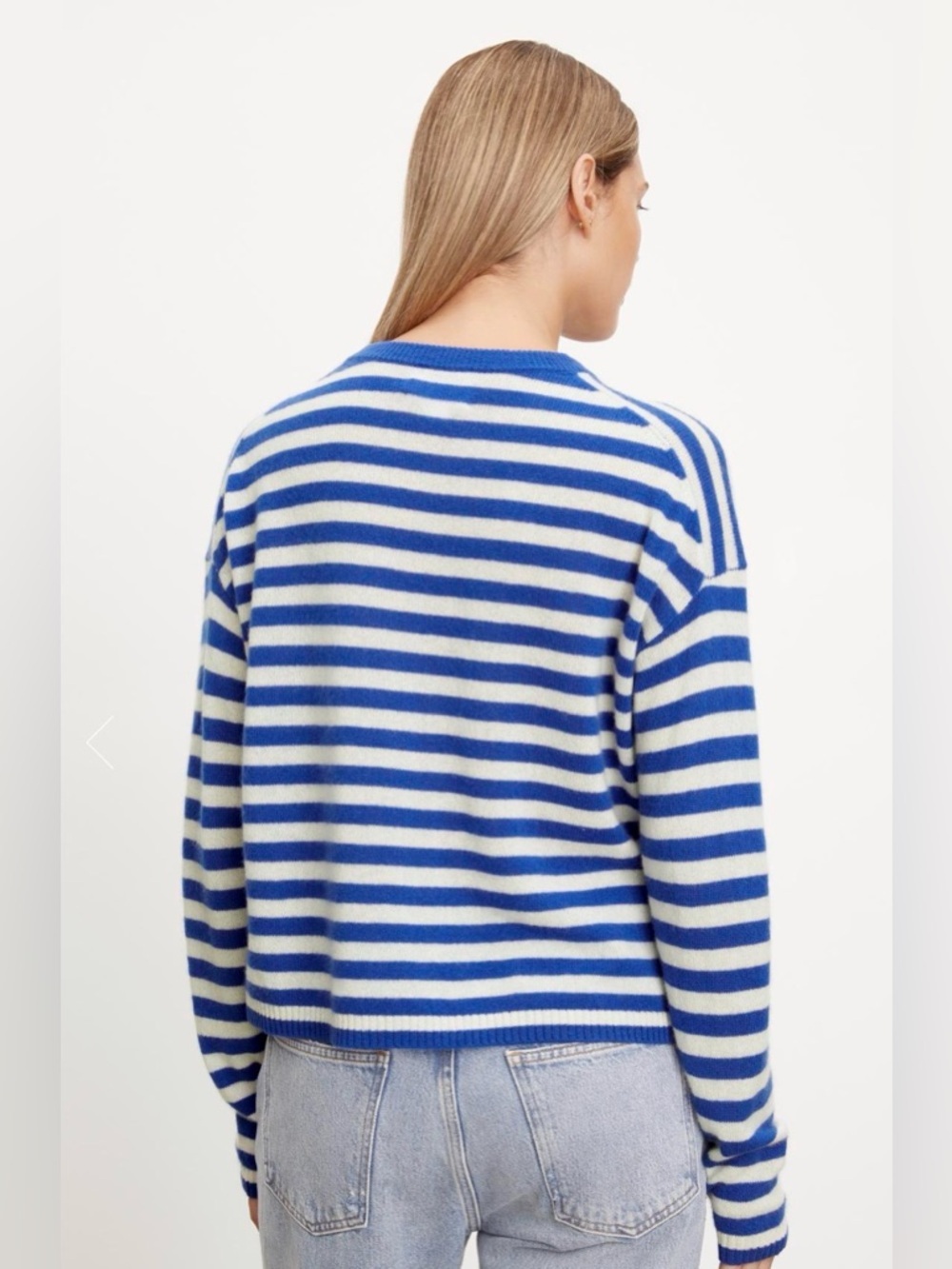 NEW! Velvet by Graham & Spencer 100% Cashmere Sweater Blue White SZ XS - Picture 3 of 11